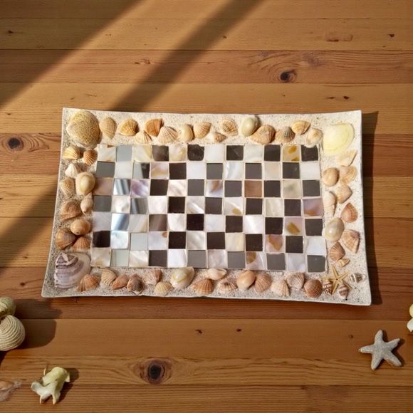 Unique Vintage Other - Vintage Mother of Pearl Beautiful Mosiac Mirror Seashell Tray